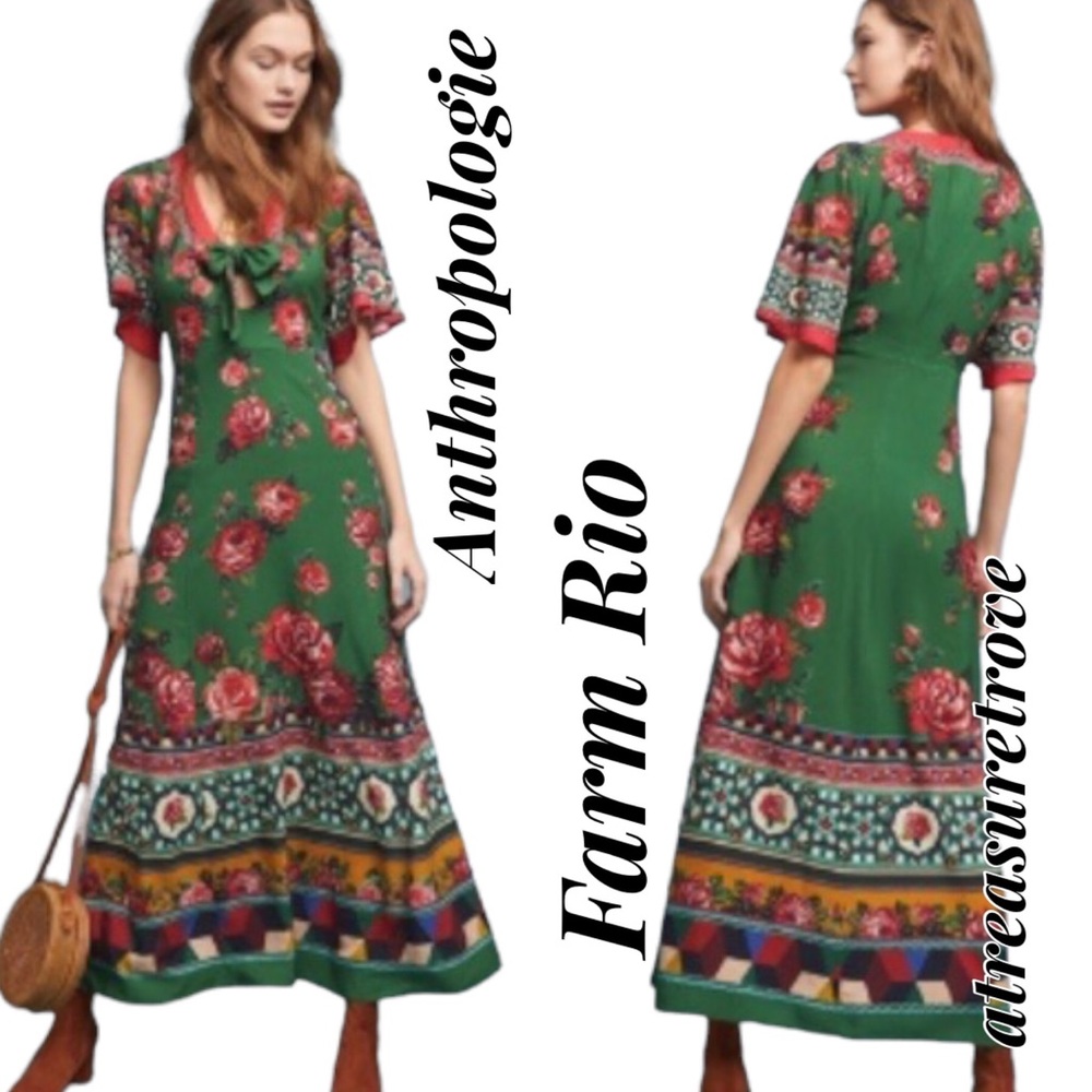 FARM Rio Green Floral Maxi Dress